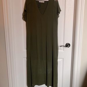 Zara Silk Olive Maxi Dress with Slit